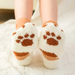 Fleece Cat Paw Print Design Warm  Socks - Ailime Designs