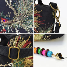 Load image into Gallery viewer, Beautiful Sequin Embroidered Peacock Design Totebag - Ailime Designs