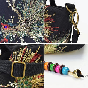 Beautiful Sequin Embroidered Peacock Design Totebag - Ailime Designs