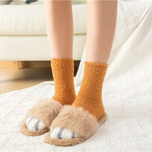 Fleece Cat Paw Print Design Warm  Socks - Ailime Designs