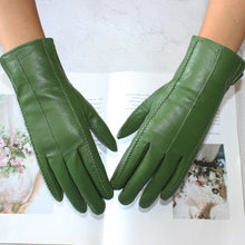 Load image into Gallery viewer, Green Genuine Sheepskin Lined Leather Gloves - Ailime Designs