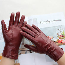 Load image into Gallery viewer, Green Genuine Sheepskin Lined Leather Gloves - Ailime Designs