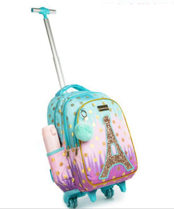 Girl's Glitter Trim Paris Motif Trolley Luggage - Ailime Designs