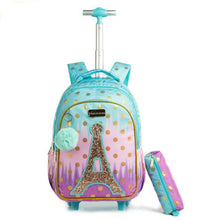 Load image into Gallery viewer, Girl&#39;s Glitter Trim Paris Motif Trolley Luggage - Ailime Designs