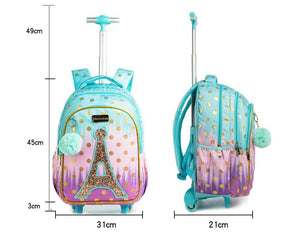 Girl's Glitter Trim Paris Motif Trolley Luggage - Ailime Designs