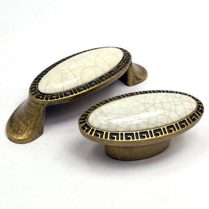 Antique Bronze Oval Ceramic Knobs Hardware - Ailime Designs