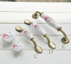 Flower Design Ceramic Drawer Handles & Knobs Hardware - Ailime Designs