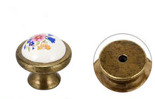 Load image into Gallery viewer, Antique Bronze White Ceramic Flower Design Cabinet Pulls - Ailime Designs