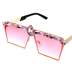 Crystal Design Pink Lens Gradient Sun Glasses  - A