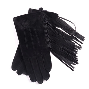 Ladies Pink Fringe Genuine Pigskin Suede Gloves - Ailime Designs