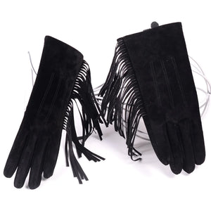 Ladies Pink Fringe Genuine Pigskin Suede Gloves - Ailime Designs