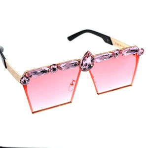 Crystal Design Pink Lens Gradient Sun Glasses  - A