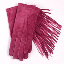 Load image into Gallery viewer, Ladies Pink Fringe Genuine Pigskin Suede Gloves - Ailime Designs