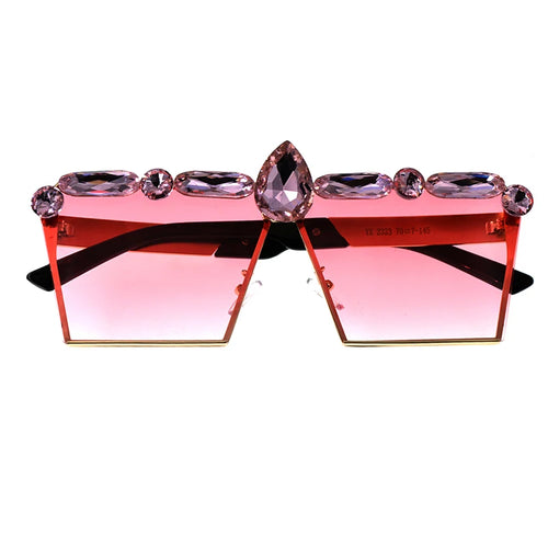 Crystal Design Pink Lens Gradient Sun Glasses  - A