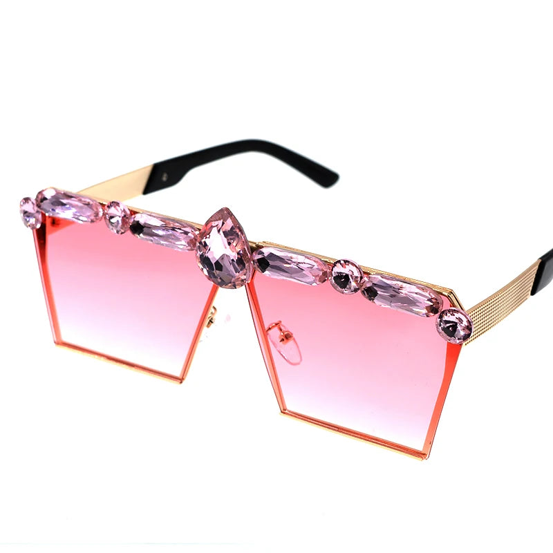 Crystal Design Pink Lens Gradient Sun Glasses  - A