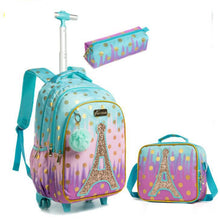 Load image into Gallery viewer, Girl&#39;s Glitter Trim Paris Motif Trolley Luggage - Ailime Designs