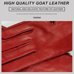 Genuine Red Leather Winter Goat Skin Warm Gloves - Ailime Designs