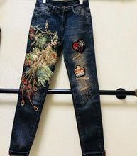 Load image into Gallery viewer, Beautiful Embroidered Stretch Denim Pants - Ailime Designs