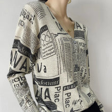 Load image into Gallery viewer, Block Print News Print Design Knit Long Sleeve Cardigan - Ailime Designs