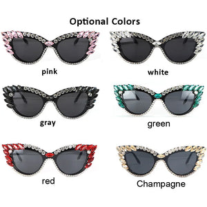 Cat Eye Red/White Crystal Design Sunglasses - Ailime Designs