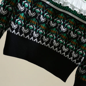 Green Multi Peter Pan Ruffle Trim Sweater - Ailime Designs