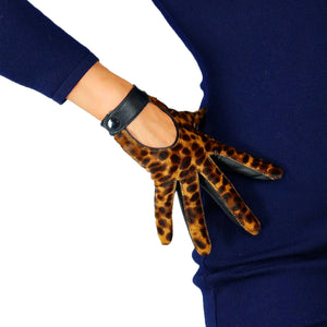 Leopard Animal Skin Print Two-Tone Sheepskin Leather Gloves - Ailime Designs