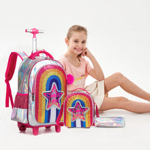 Load image into Gallery viewer, Girl&#39;s Rainbow Star Design Sequin Trolley Luggage - Ailime Designs