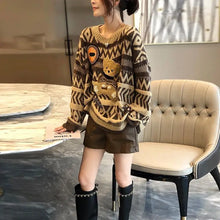 Load image into Gallery viewer, Brown Multi Geometric Bear Design Pull-over Sweaters - Ailime Designs