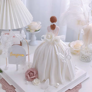 Bridal Girl White Dress Cake Topper - Ailime Designs