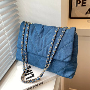 Chic Design  Geometric  Quilted Denim Handbags - Ailime Designs