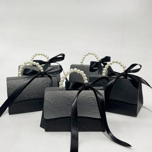 Black Embossed Elegant  Faux Pearl Handle & Handbag Gift Boxes - Ailime Designs