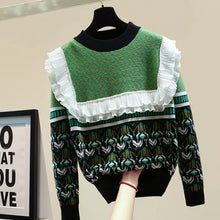 Load image into Gallery viewer, Green Multi Peter Pan Ruffle Trim Sweater - Ailime Designs