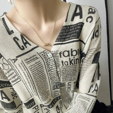 Load image into Gallery viewer, Block Print News Print Design Knit Long Sleeve Cardigan - Ailime Designs