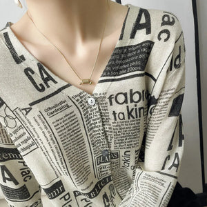 Block Print News Print Design Knit Long Sleeve Cardigan - Ailime Designs