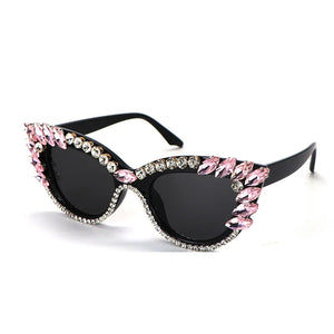 Cat Eye Red/White Crystal Design Sunglasses - Ailime Designs