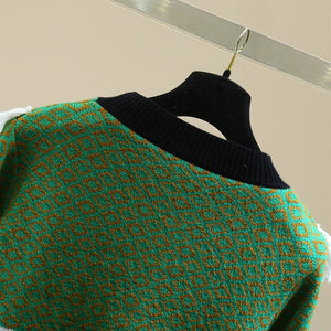 Green Multi Peter Pan Ruffle Trim Sweater - Ailime Designs