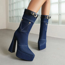 Load image into Gallery viewer, Blue Denim Women Platform Buckle Design Ankle Boots - Ailime Designs