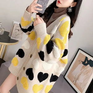 Block Print Design Classic Style Knit Long Sleeve Cardigan - Ailime Designs