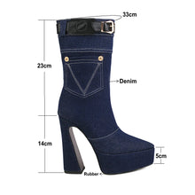 Load image into Gallery viewer, Blue Denim Women Platform Buckle Design Ankle Boots - Ailime Designs