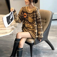 Load image into Gallery viewer, Brown Multi Geometric Bear Design Pull-over Sweaters - Ailime Designs