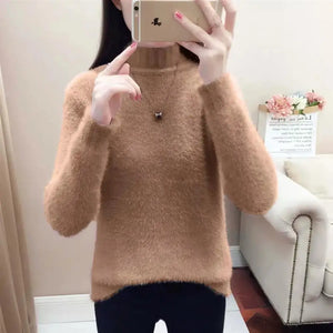 Autumn Cream Angora Design Turtleneck Sweaters - Ailime Designs