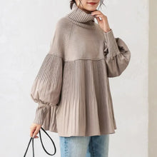 Load image into Gallery viewer, Elegant Balloon Sleeve Design Pleat Block Knit Sweaters - Ailime Designs