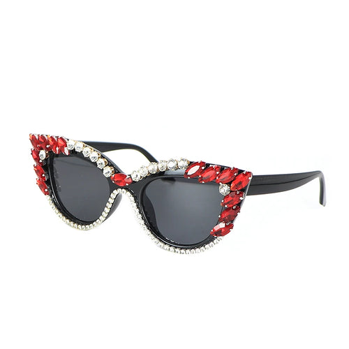 Cat Eye Red/White Crystal Design Sunglasses - Ailime Designs