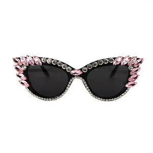 Cat Eye Red/White Crystal Design Sunglasses - Ailime Designs