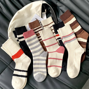 Breathable Stripe Design Women Crew Socks - Ailime Designs