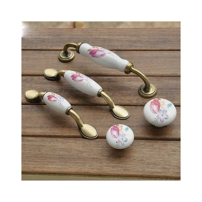 Flower Design Ceramic Drawer Handles & Knobs Hardware - Ailime Designs