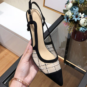 Women's Mesh Design Pointed Toe Sling-back Heels