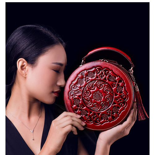 Women's Elegant Embossed Oval Messenger Shoulder Bag - Ailime Designs