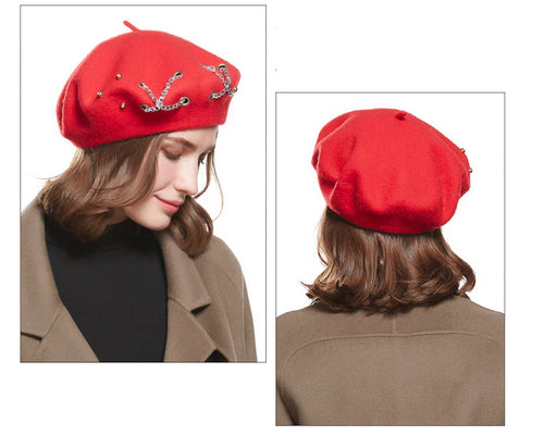 Women's Cashmere Beret Caps w/ Chain-link Design