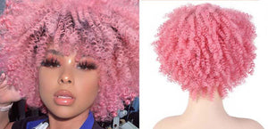 Curley Pink Synthetic Curly Wigs -  Ailime Designs